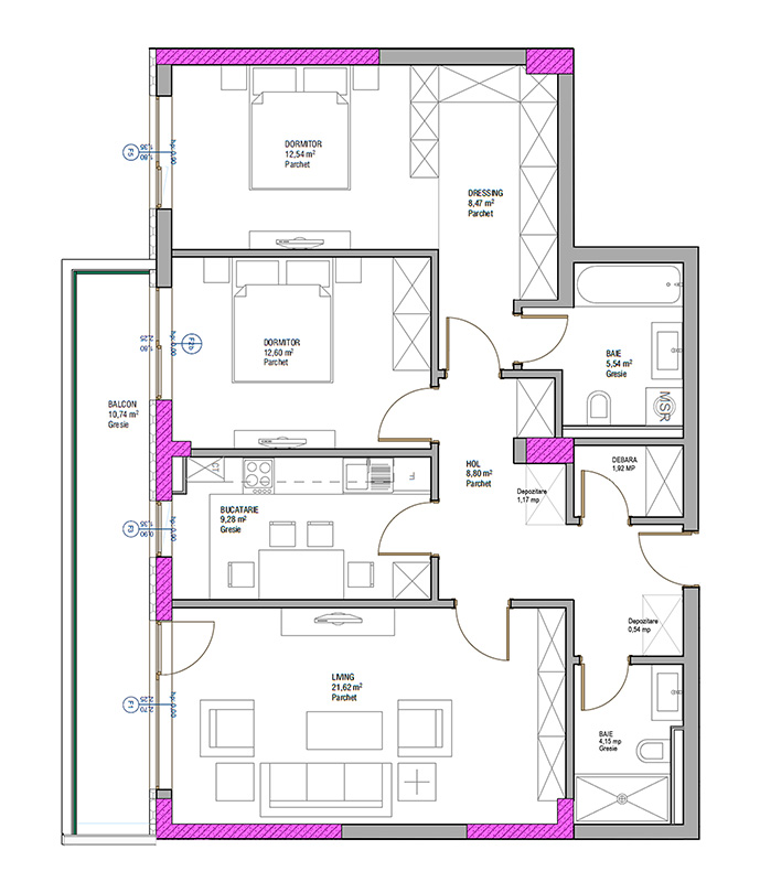 Apartament 3 camere 85,15 mp